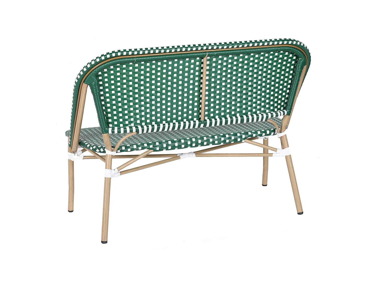 Banc de jardin en alumunium et rotin synthétique blanc et vert