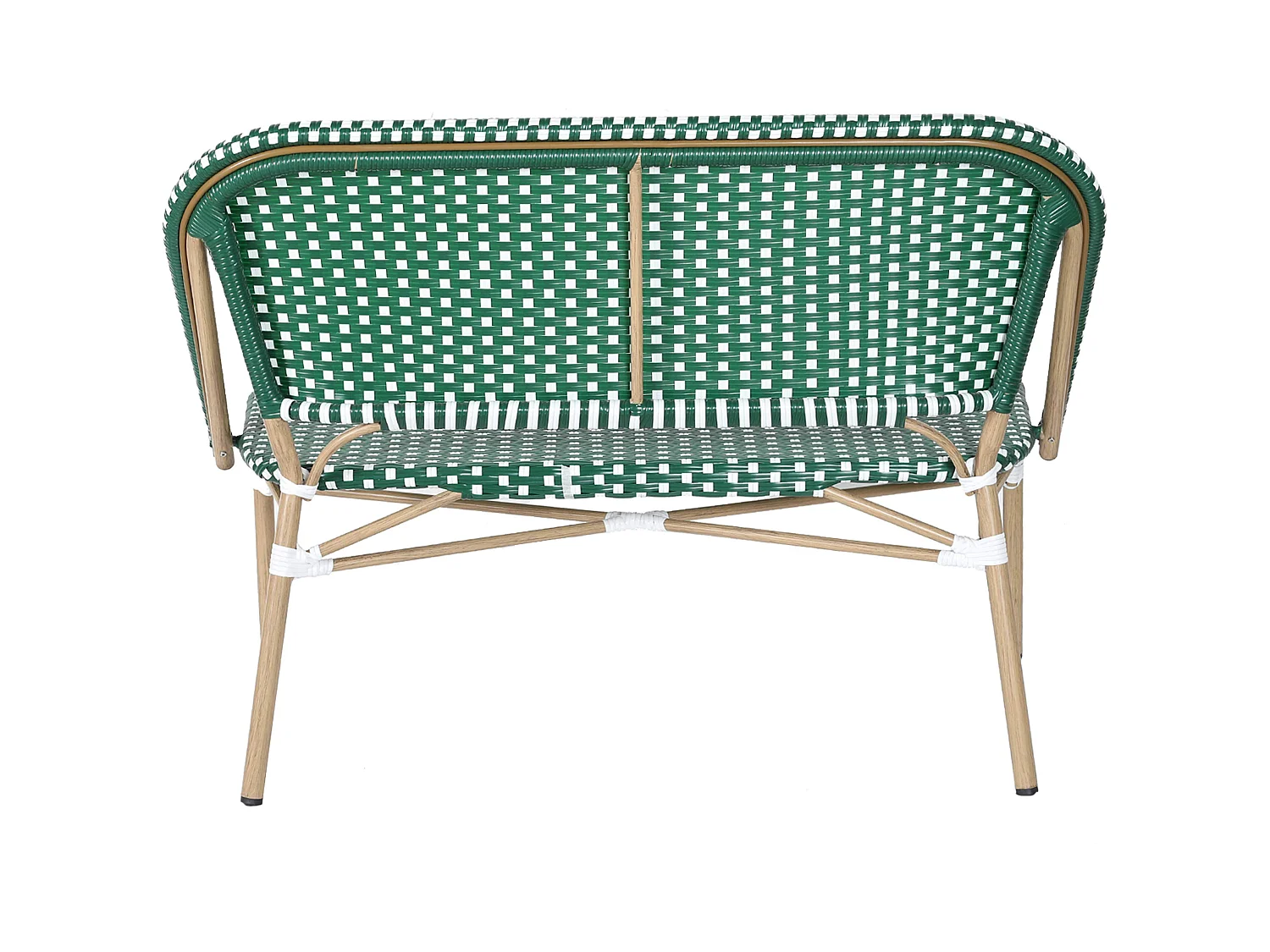 Banc de jardin en alumunium et rotin synthétique blanc et vert