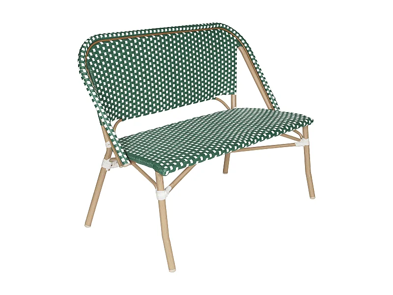 Banc de jardin en alumunium et rotin synthétique blanc et vert