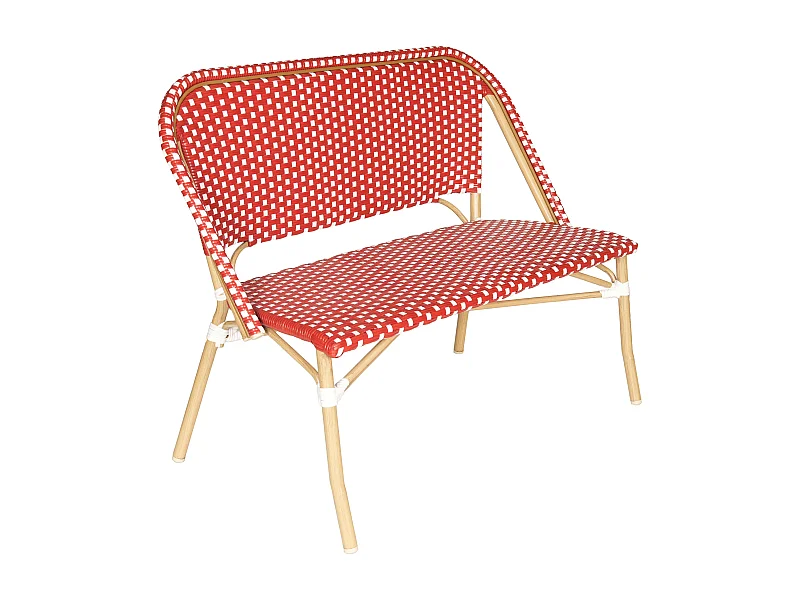 Banc de jardin en alumunium et rotin synthétique blanc et rouge