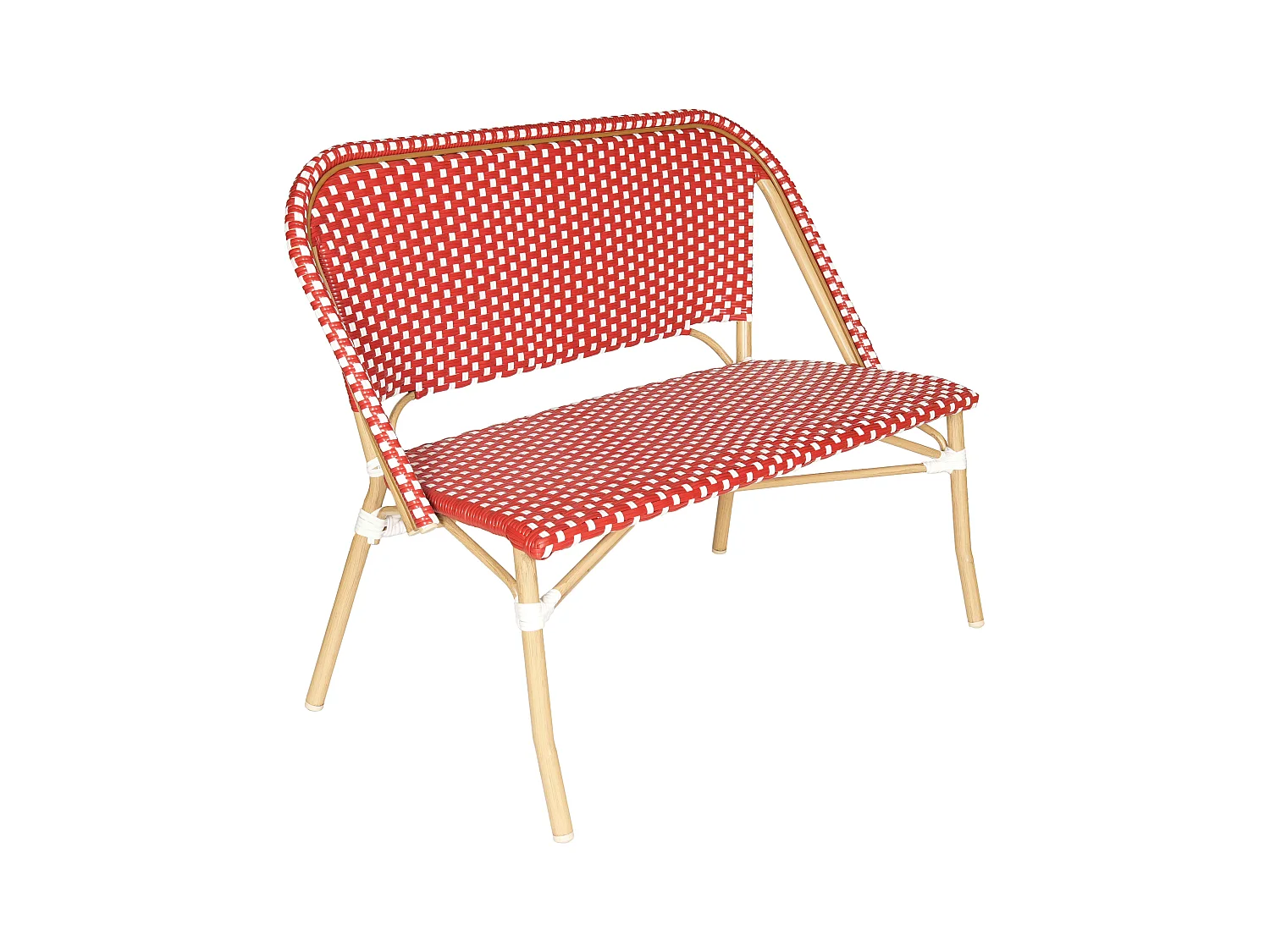 Banc de jardin en alumunium et rotin synthétique blanc et rouge