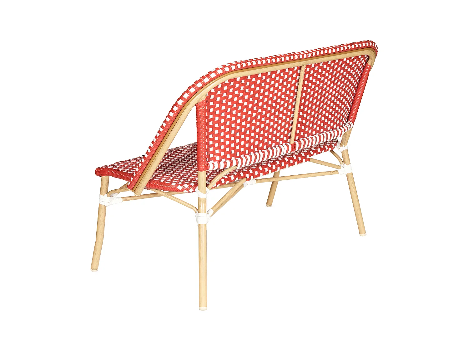 Banc de jardin en alumunium et rotin synthétique blanc et rouge