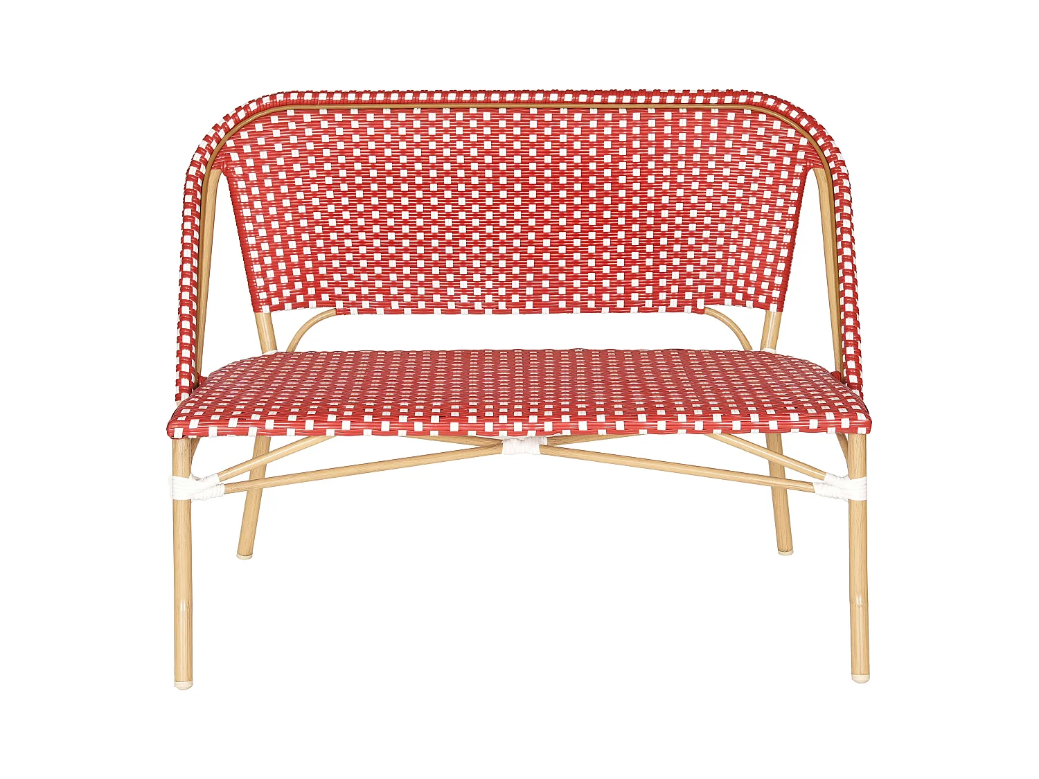 Banc de jardin en alumunium et rotin synthétique blanc et rouge