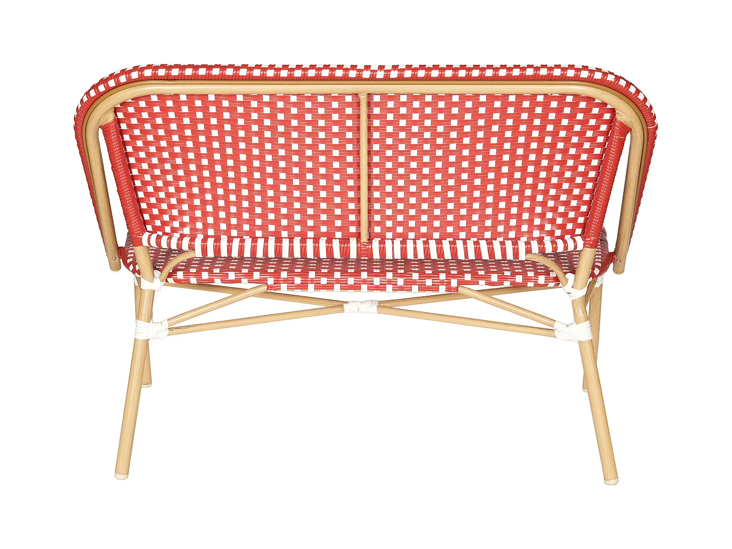 Banc de jardin en alumunium et rotin synthétique blanc et rouge