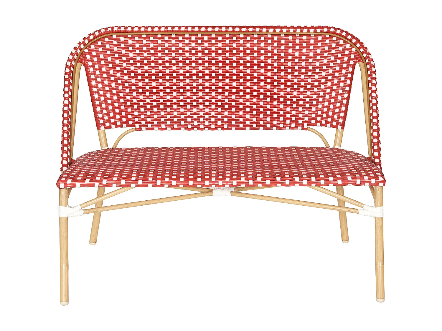 Banc de jardin en alumunium et rotin synthétique blanc et rouge