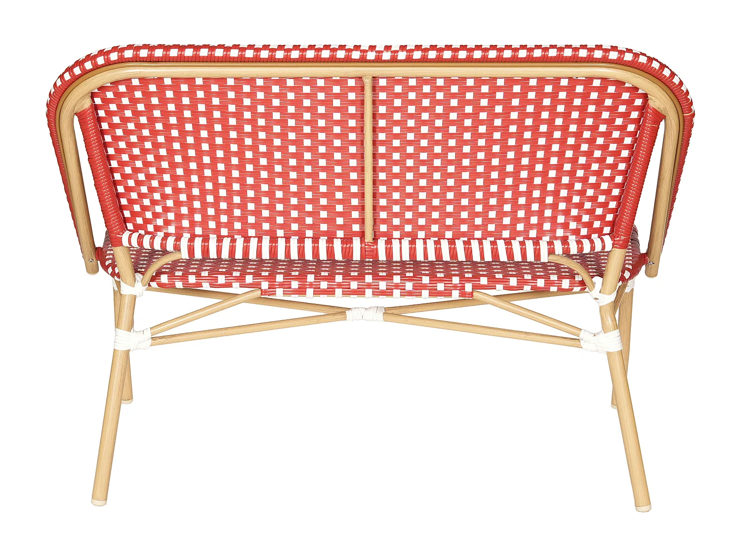 Banc de jardin en alumunium et rotin synthétique blanc et rouge