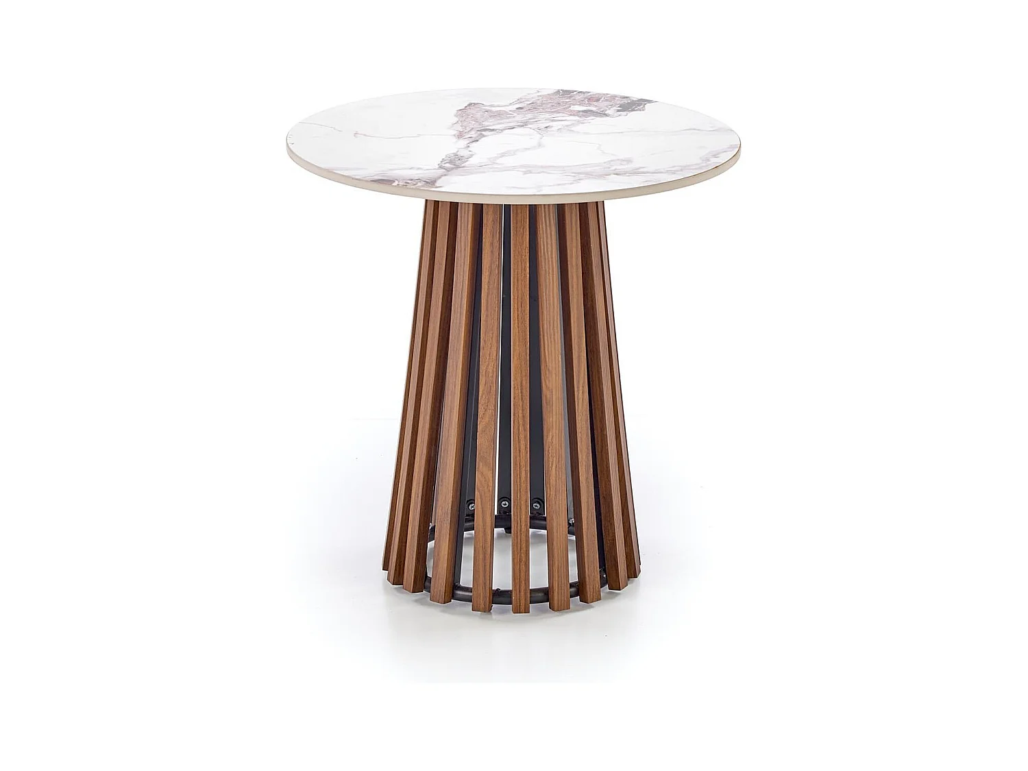 Guéridon rond aspect noyer et marbre beige 50 x 50 cm KAREN