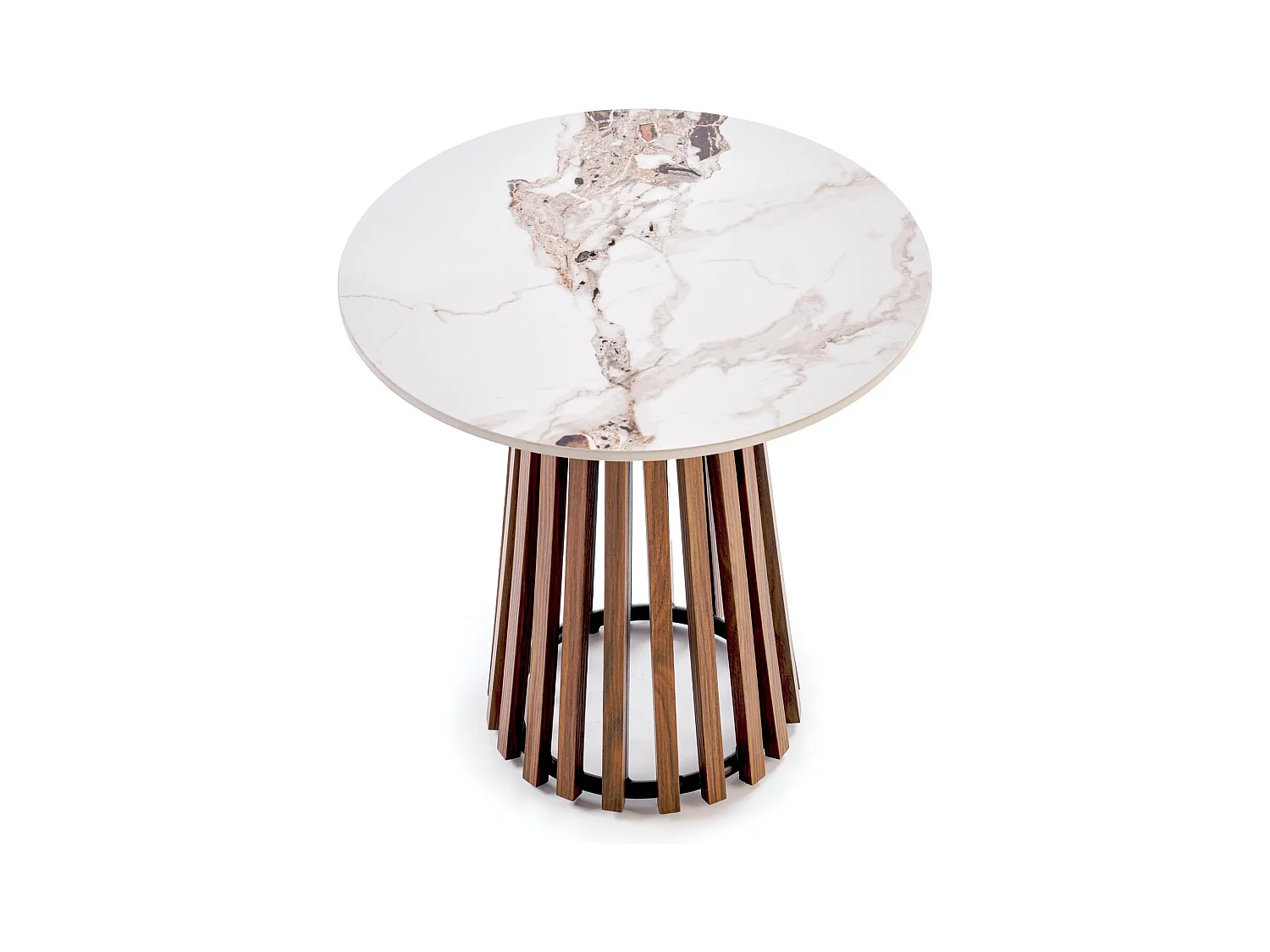 Guéridon rond aspect noyer et marbre beige 50 x 50 cm KAREN