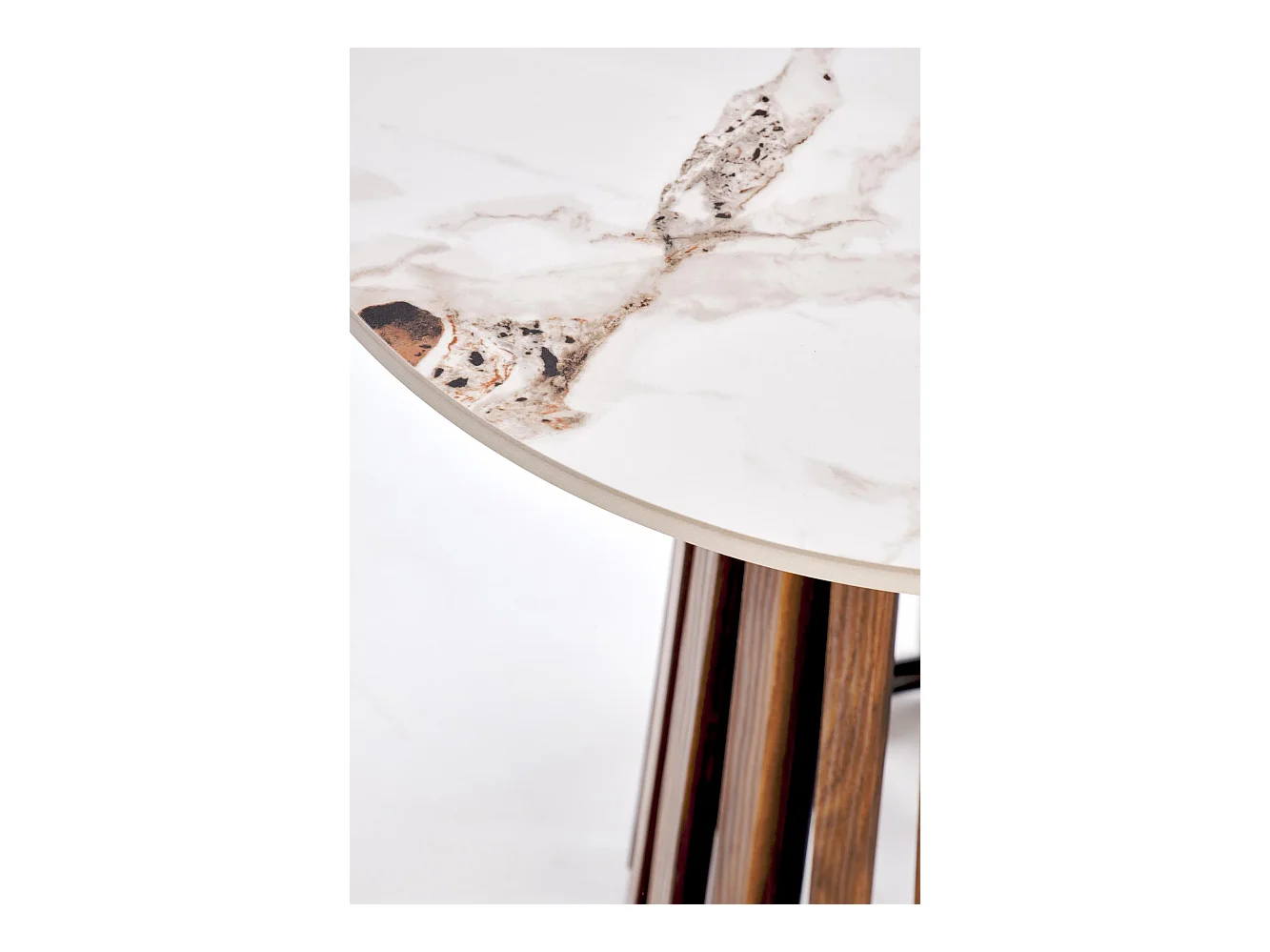 Guéridon rond aspect noyer et marbre beige 50 x 50 cm KAREN