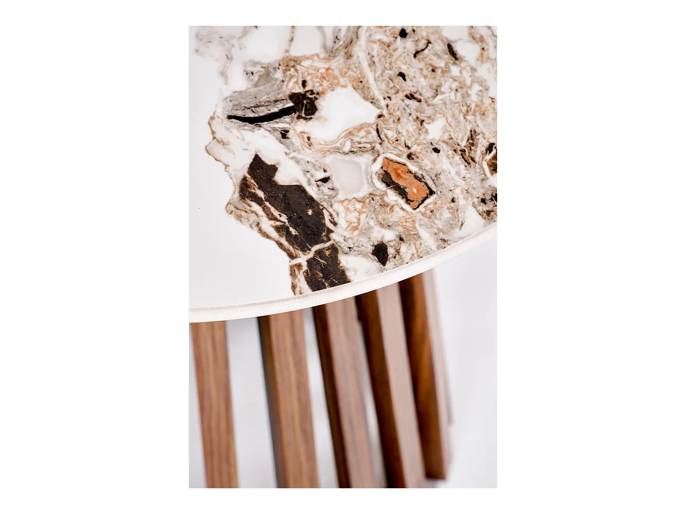 Guéridon rond aspect noyer et marbre beige 50 x 50 cm KAREN