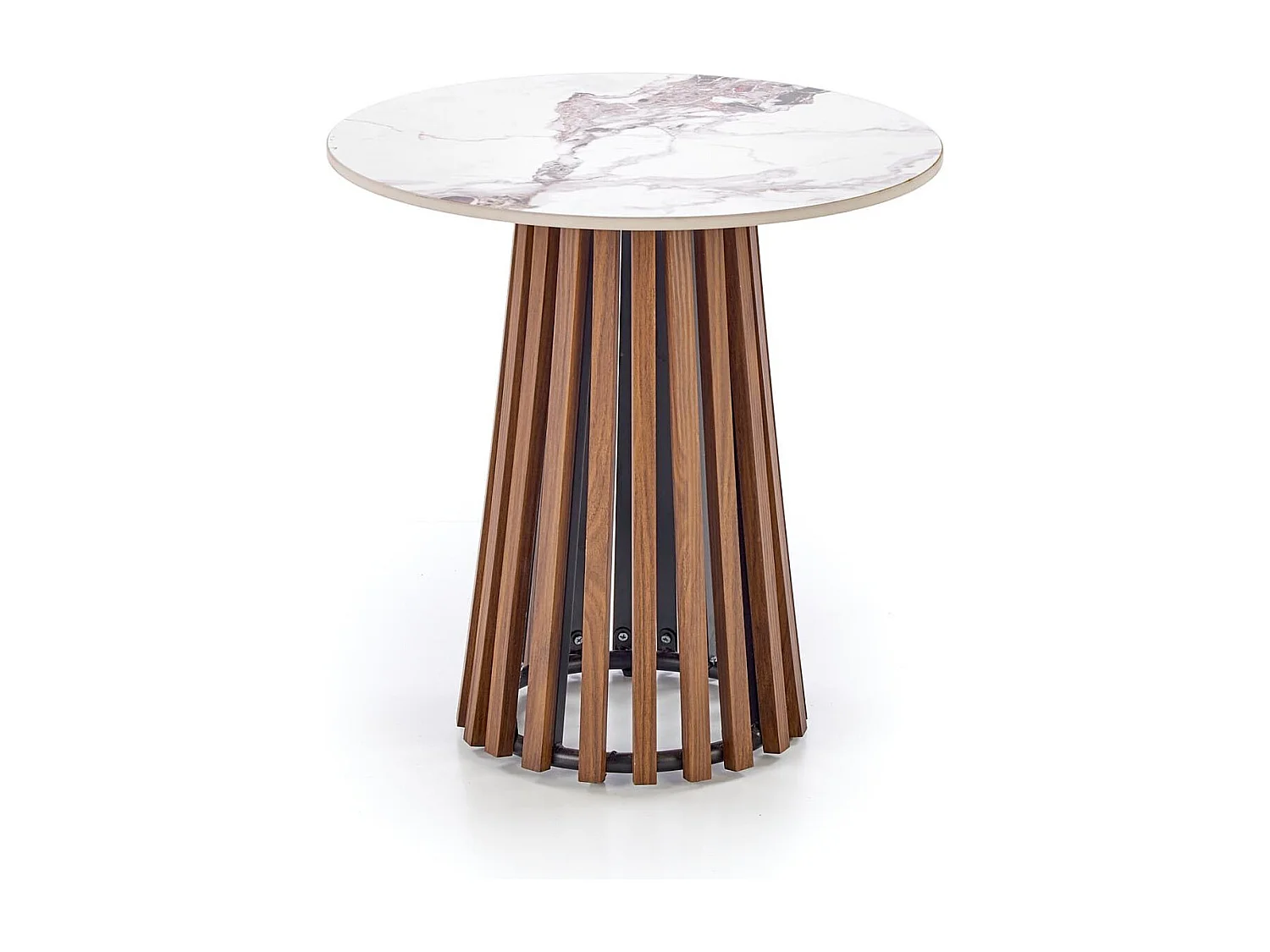 Guéridon rond aspect noyer et marbre beige 50 x 50 cm KAREN