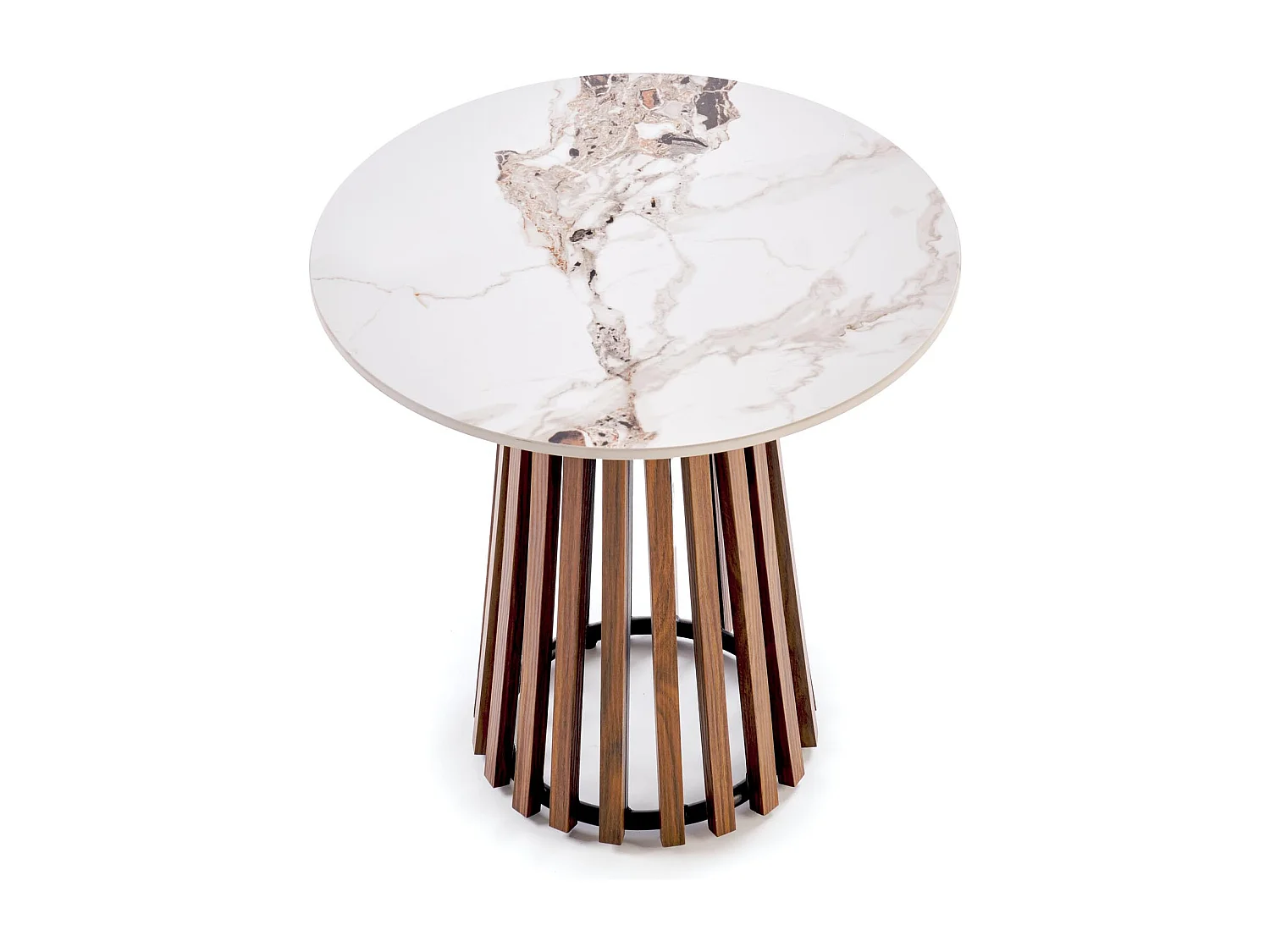 Guéridon rond aspect noyer et marbre beige 50 x 50 cm KAREN