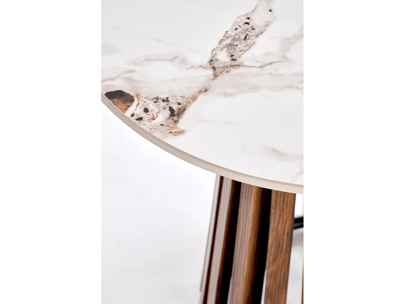 Guéridon rond aspect noyer et marbre beige 50 x 50 cm KAREN