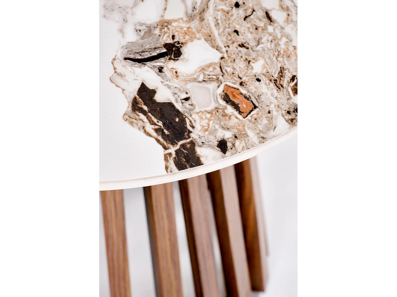 Guéridon rond aspect noyer et marbre beige 50 x 50 cm KAREN