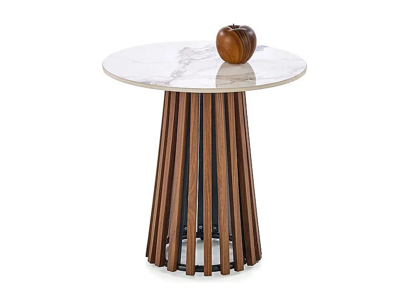 Guéridon rond aspect noyer et marbre beige 50 x 50 cm KAREN