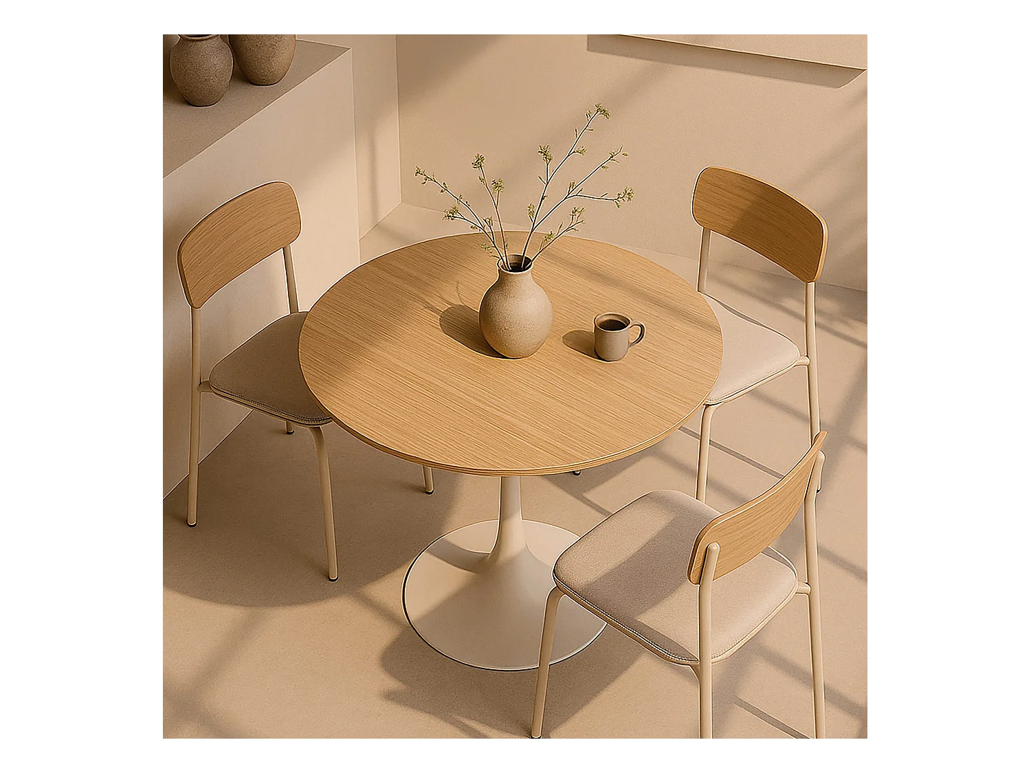 Table à manger ronde 4 personnes D100 cm bois