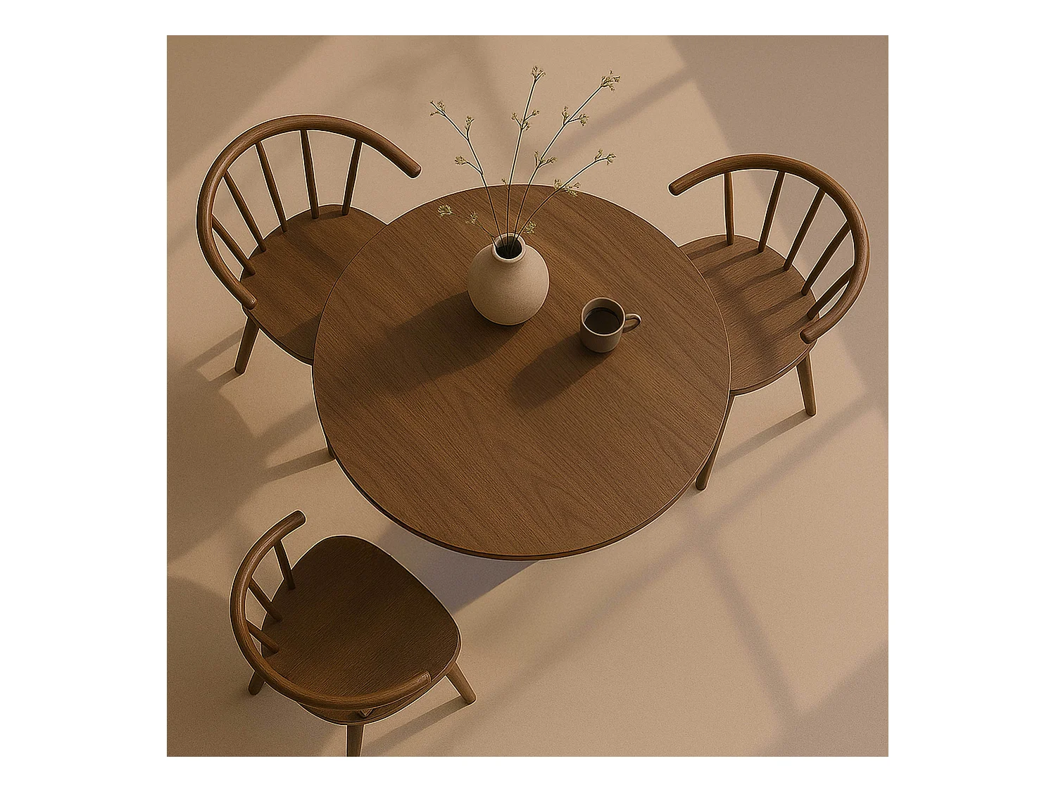 Table à manger ronde 4 personnes D100 cm bois foncé
