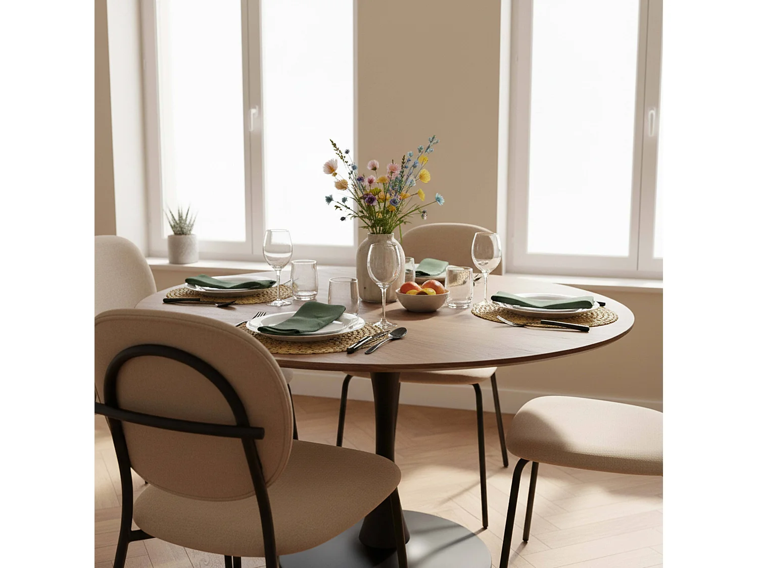 Ronde eettafel voor 4 personen, D100 cm, donker hout