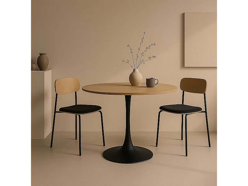 Table à manger ronde 4 personnes D100 cm bois clair