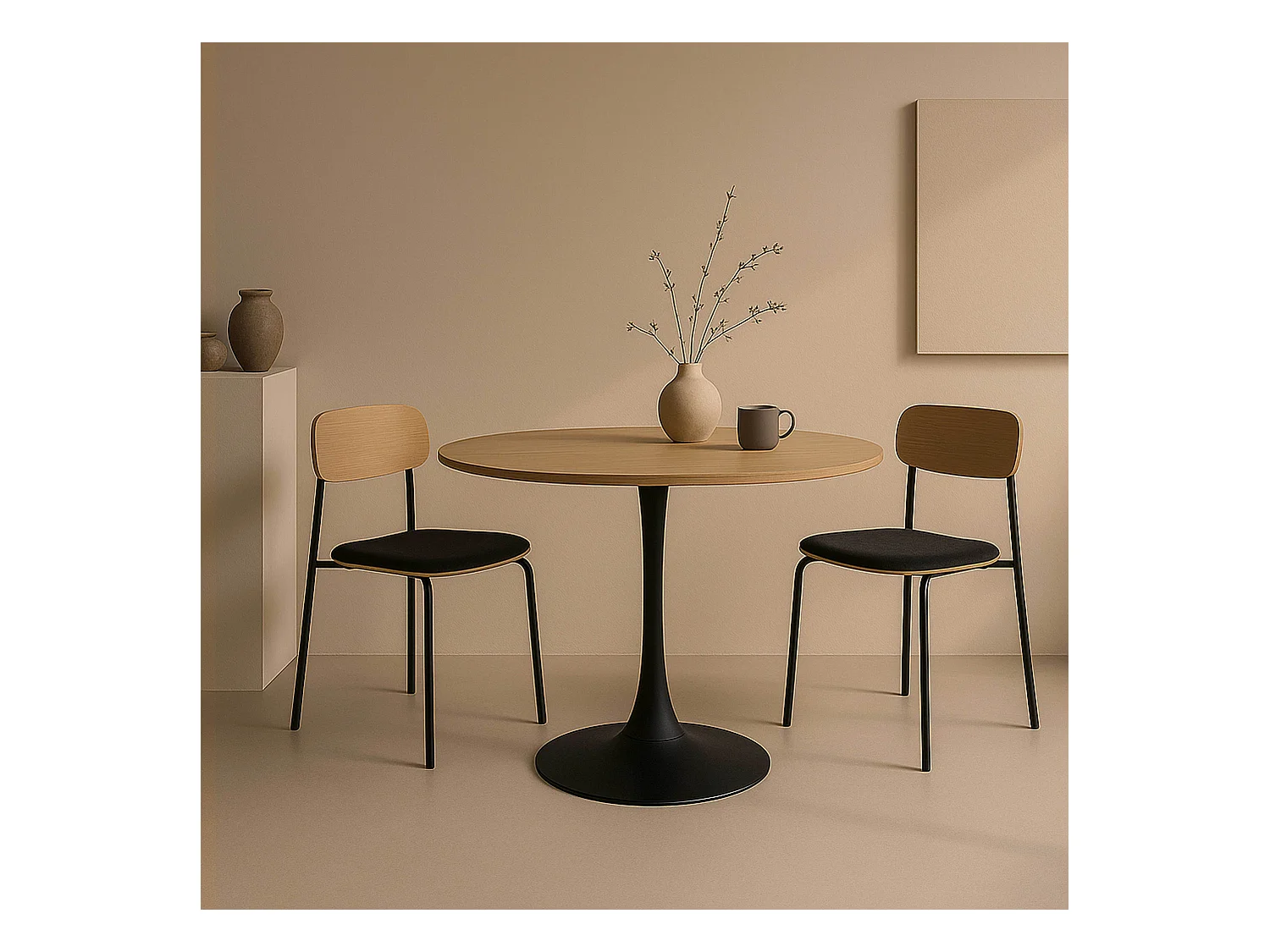 Table à manger ronde 4 personnes D100 cm bois clair