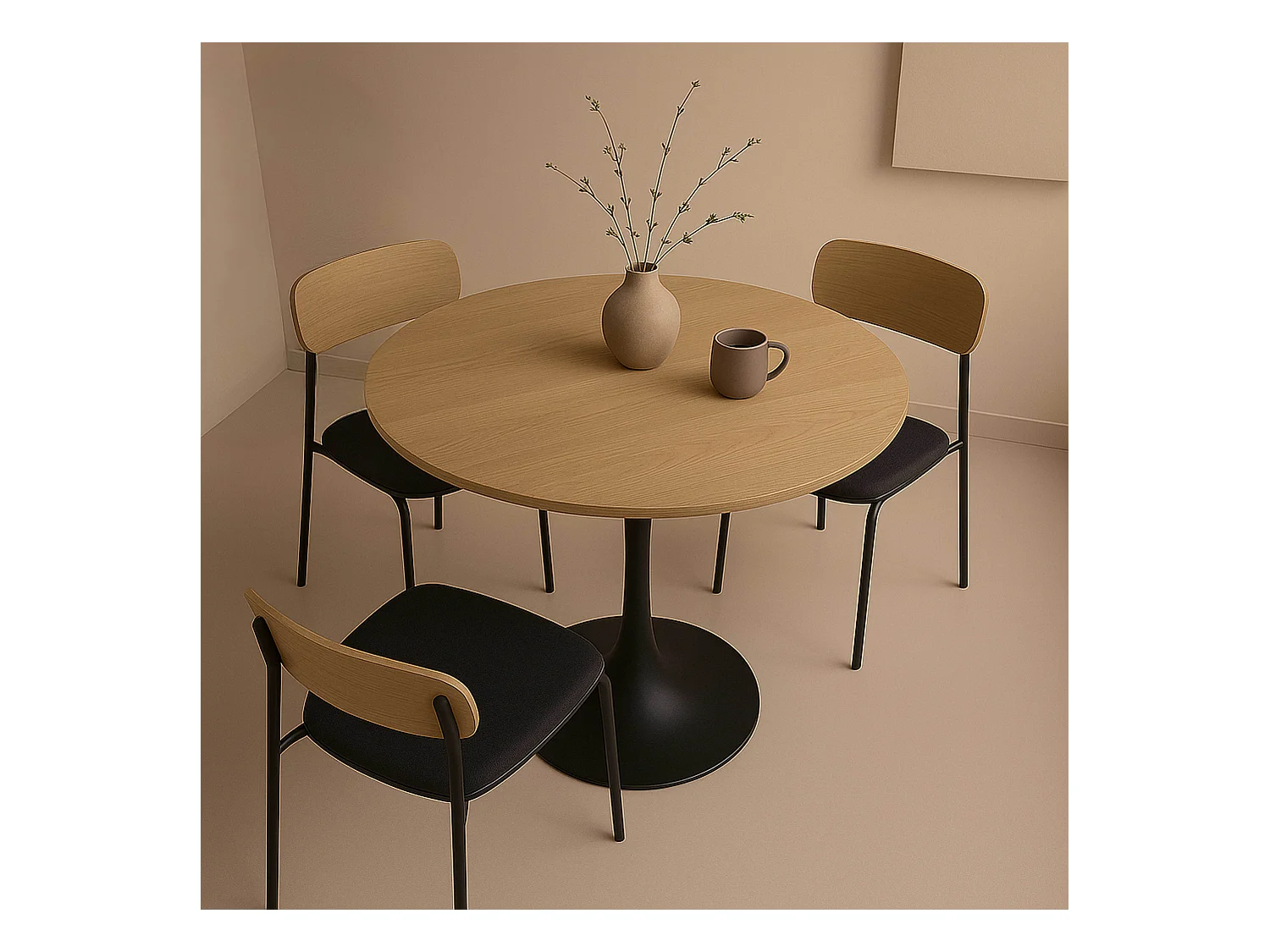 Table à manger ronde 4 personnes D100 cm bois clair