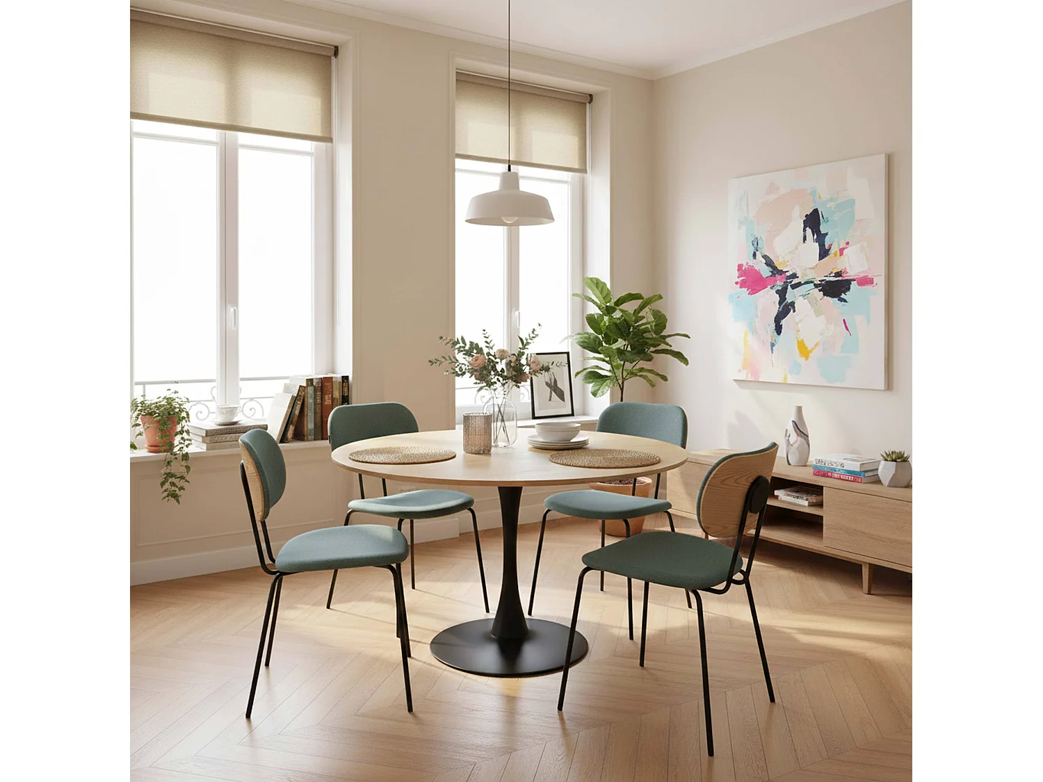 Ronde eettafel voor 4 personen, D100 cm, licht hout