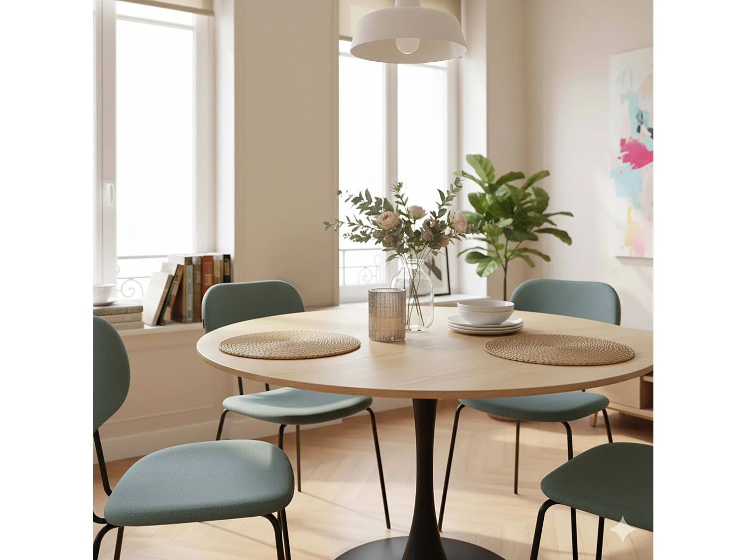 Table à manger ronde 4 personnes D100 cm bois clair