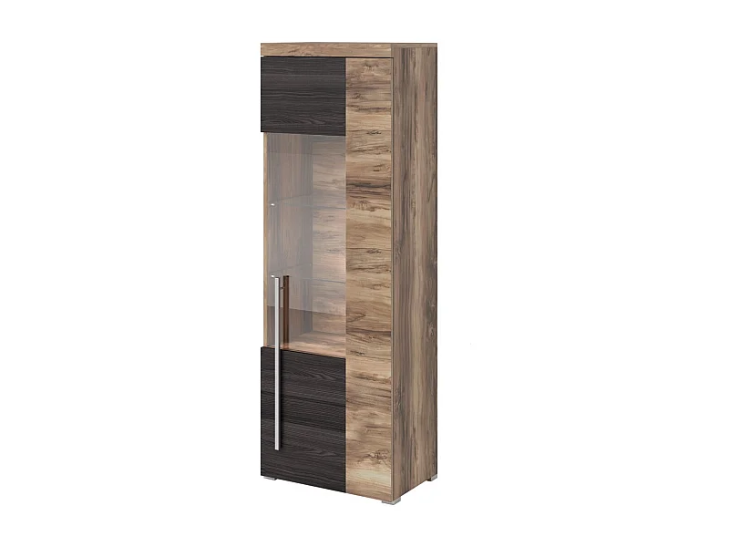 Vitrina 1 porta esquerda BRAZZA – Abertura direita – 5 nichos – Fachada envidraçada nogueira acetinado