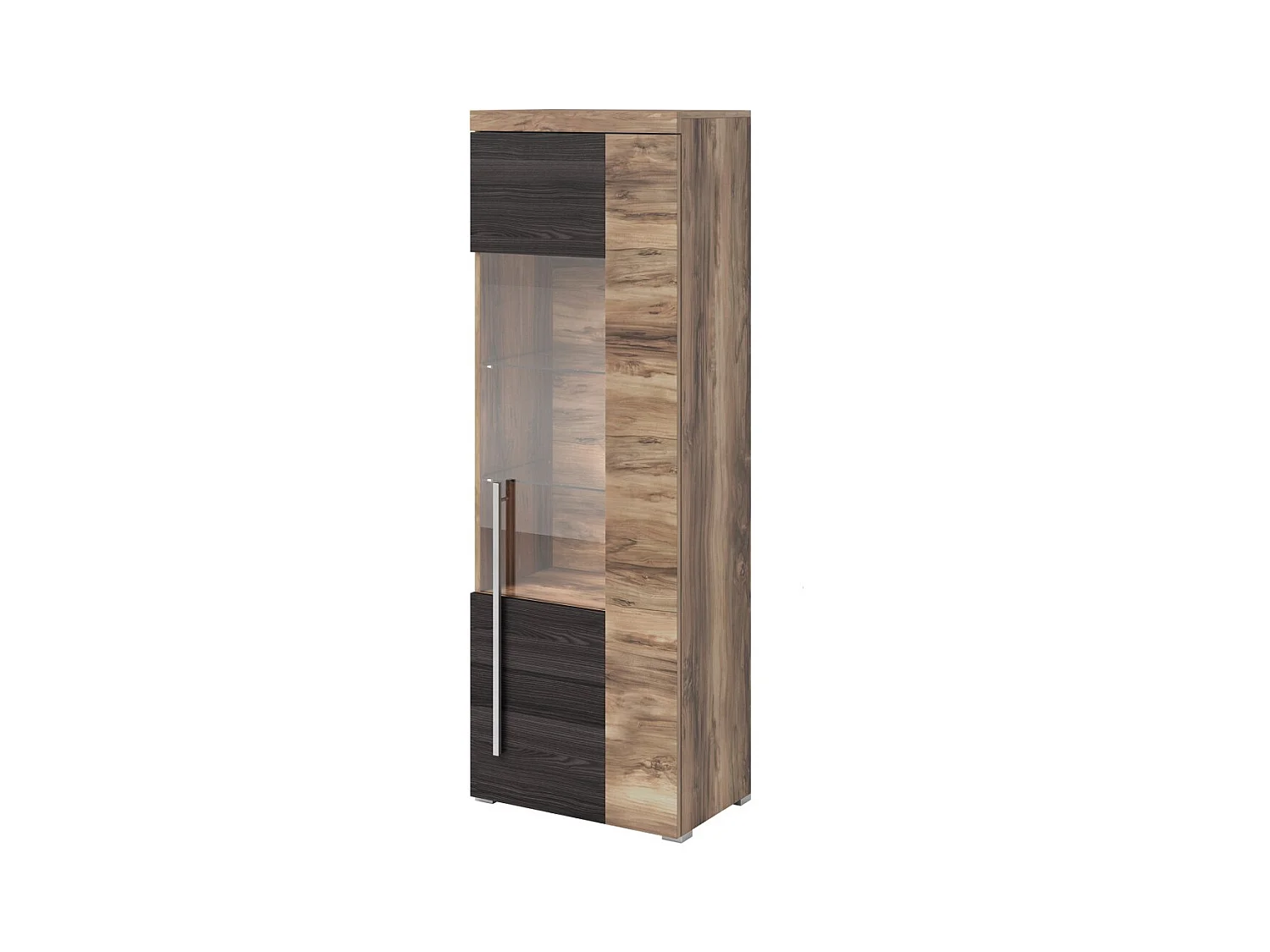 Vitrine 1 porte gauche BRAZZA – Ouverture droite – 5 niches – Façade vitrée noyer satin