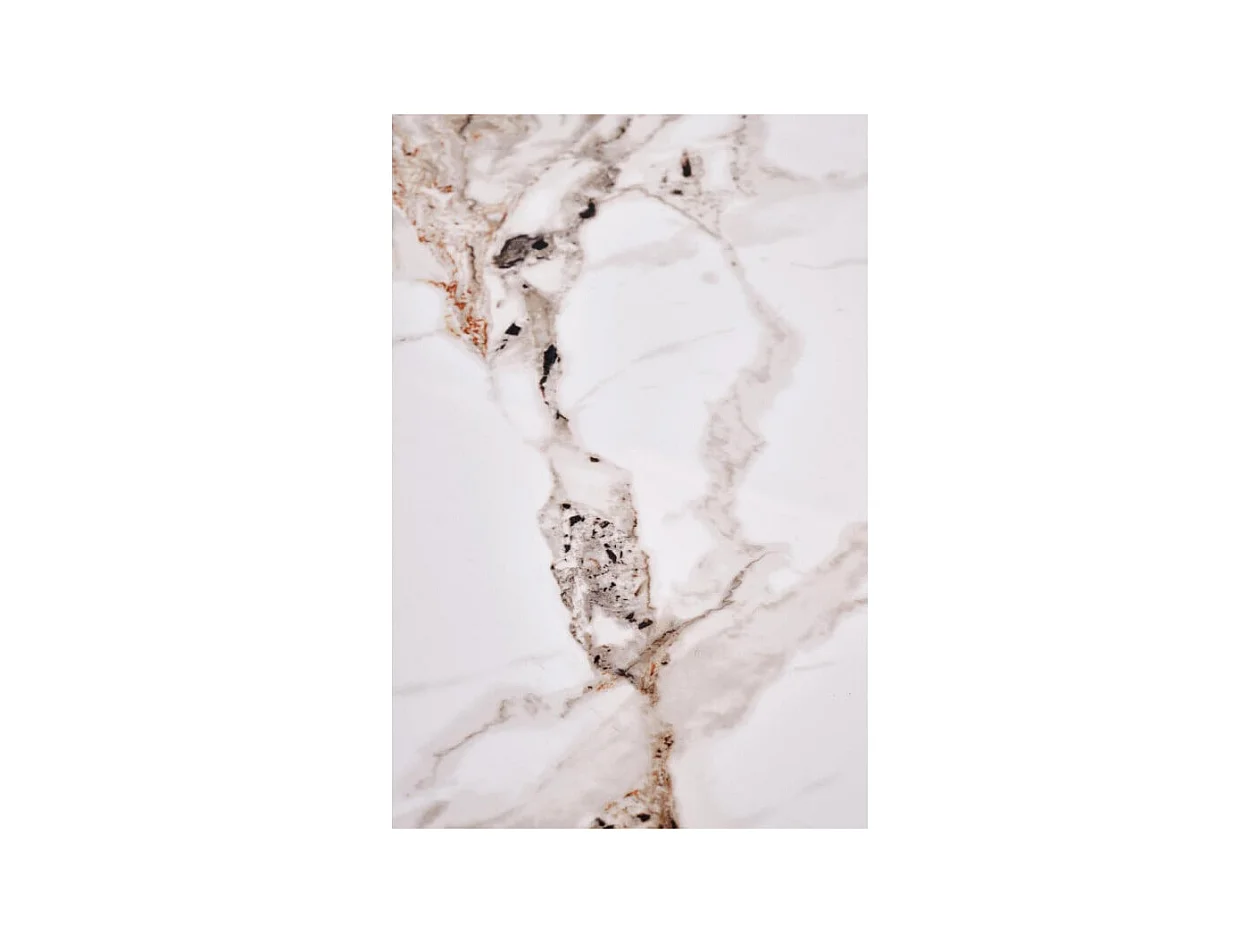 Table basse ronde aspect marbre 80 cm avec pied plaqué noyer KAREN