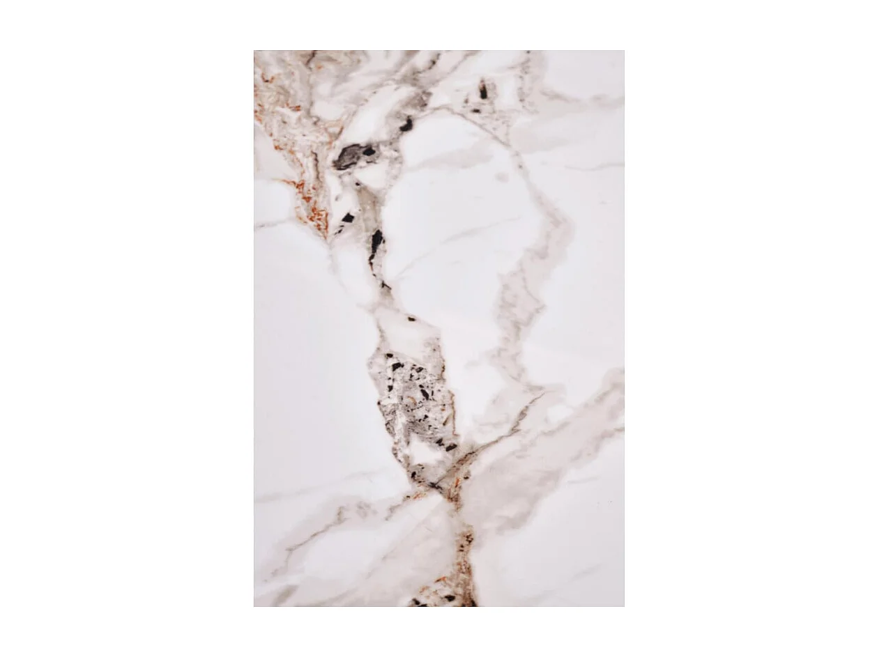 Table basse ronde aspect marbre 80 cm avec pied plaqué noyer KAREN