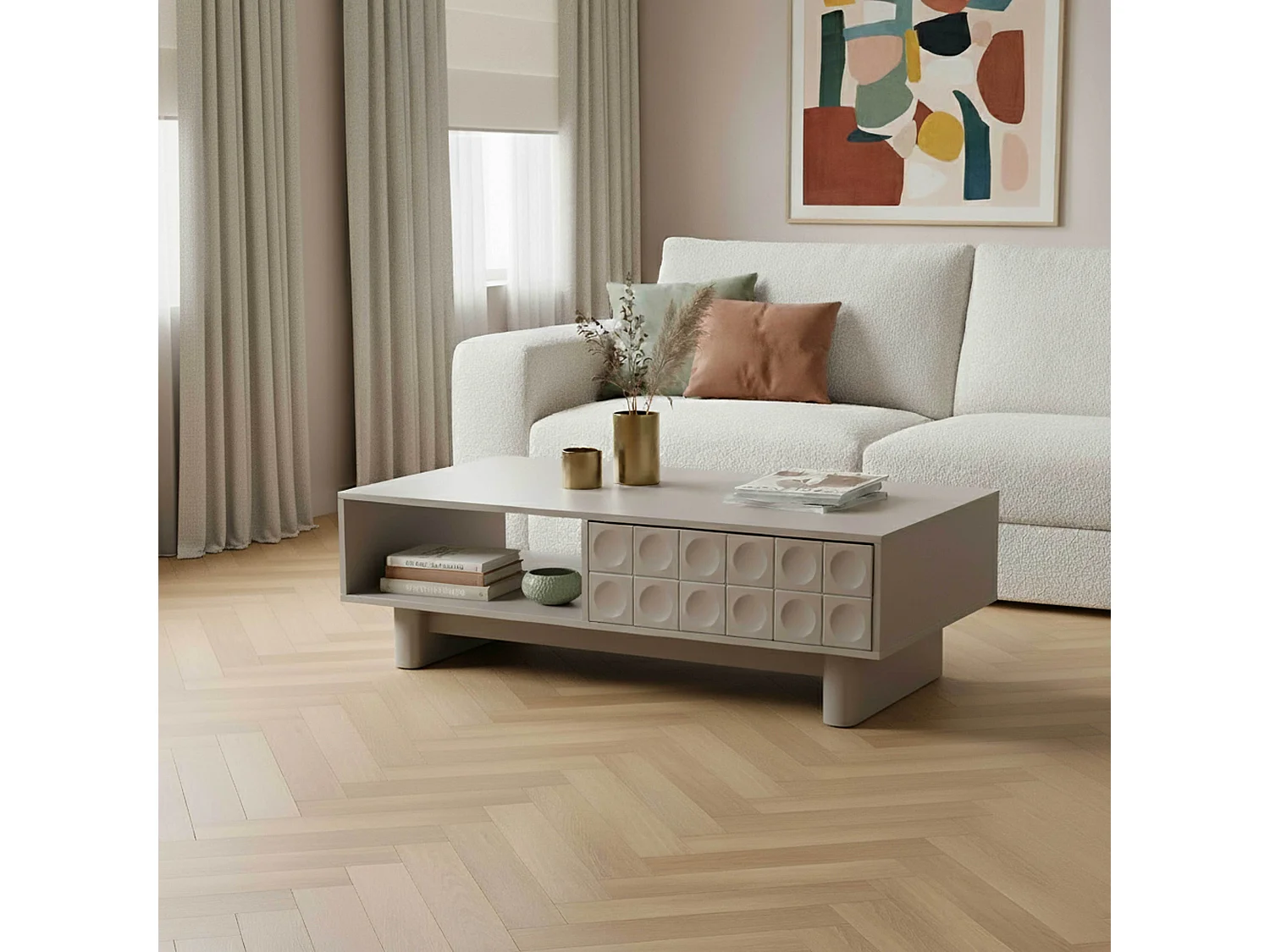 Table basse rectangulaire L120 cm beige