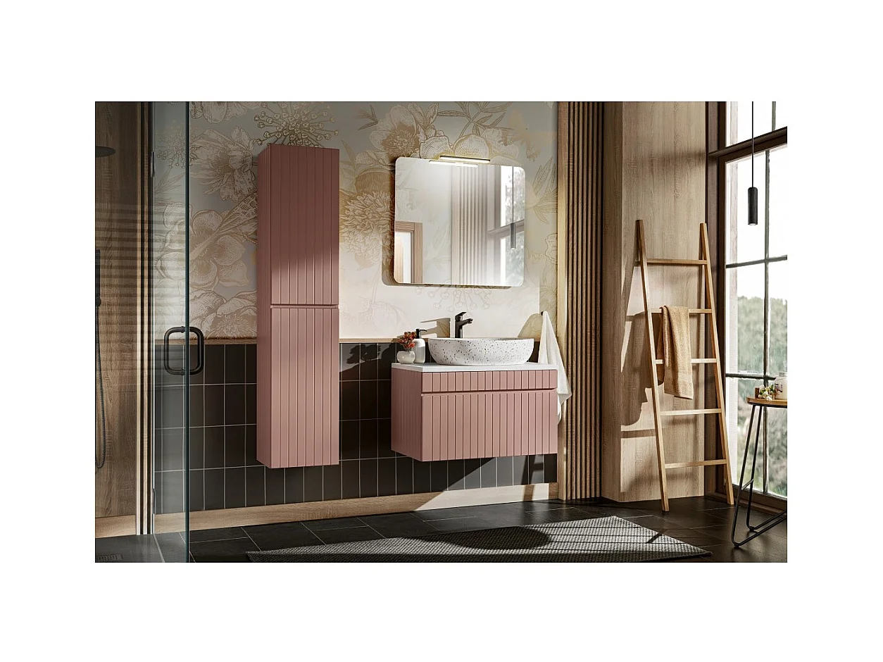 Coluna de banheiro ICON 160 cm – 2 portas – Acabamento rosa empoeirado – Móvel suspenso moderno