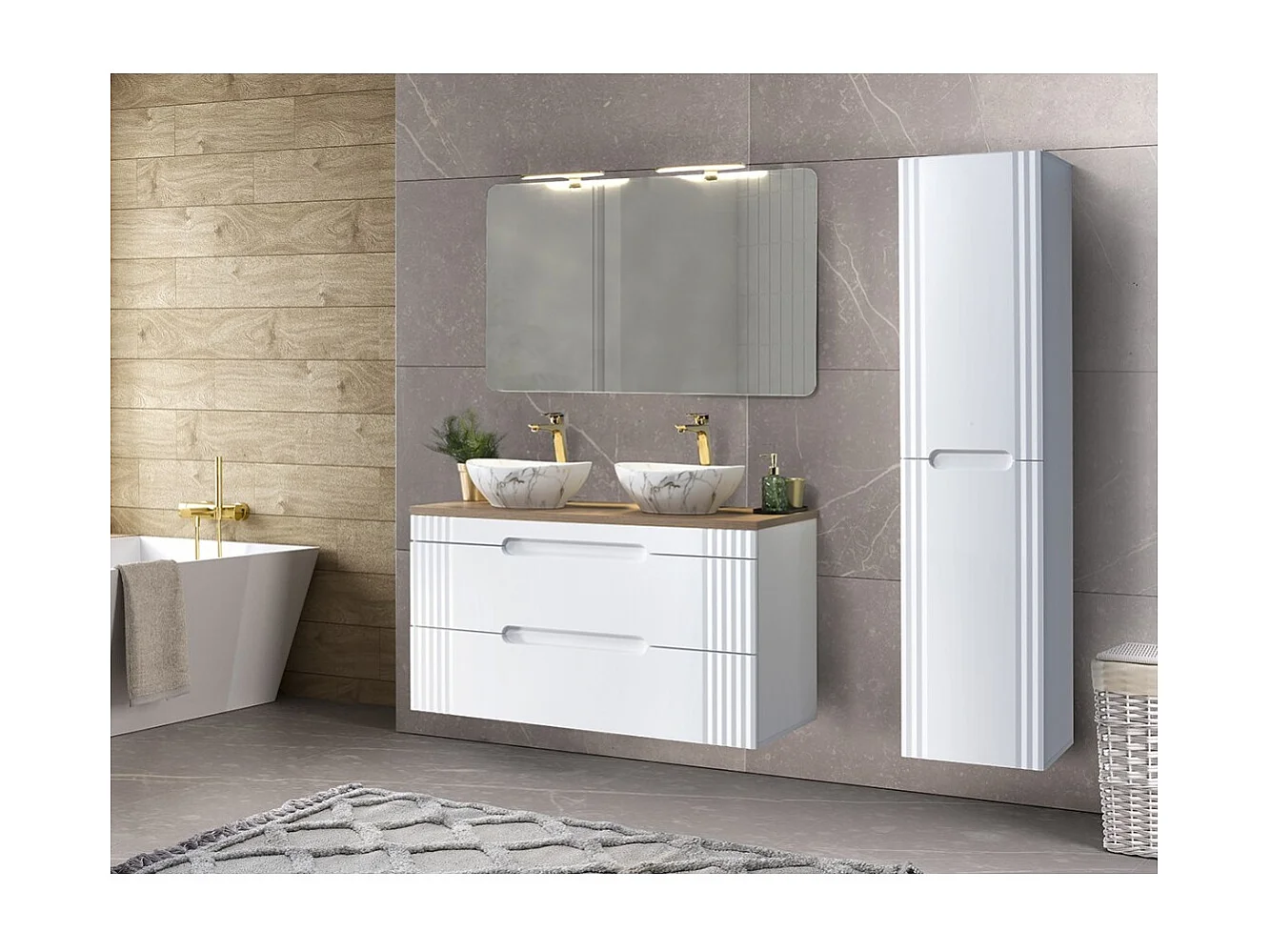 Coluna FIDJI 166 cm – Acabamento branco alpino brilhante – 2 portas – Fixação mista