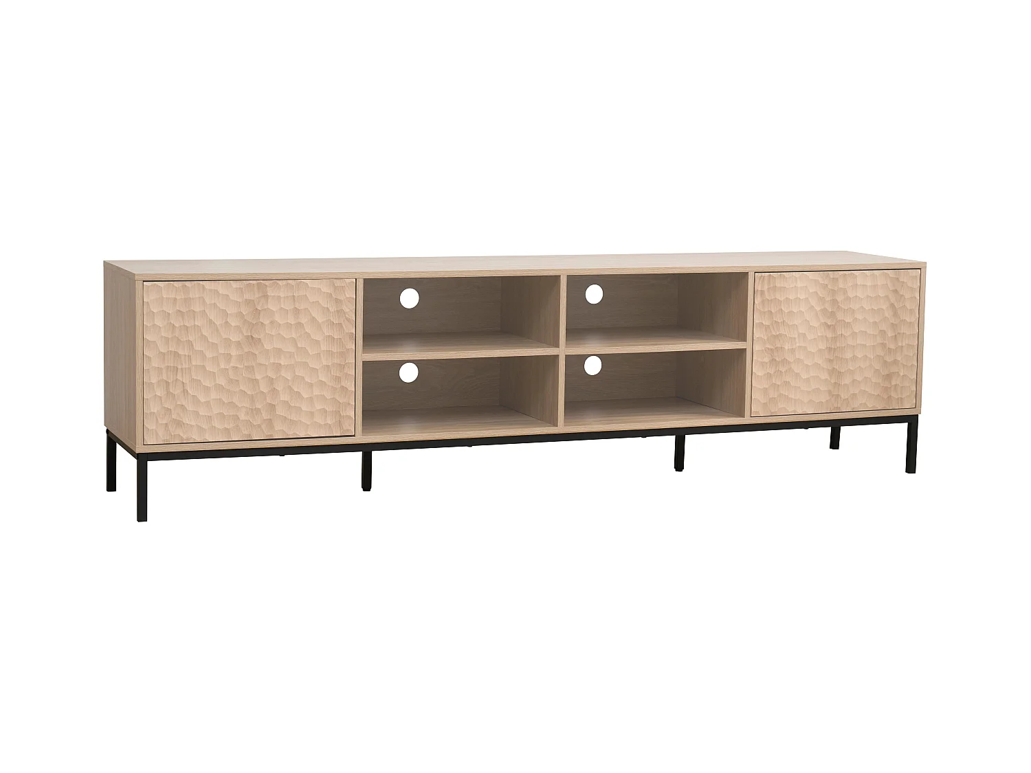 Meuble TV rectangulaire 2 portes L200 cm bois clair