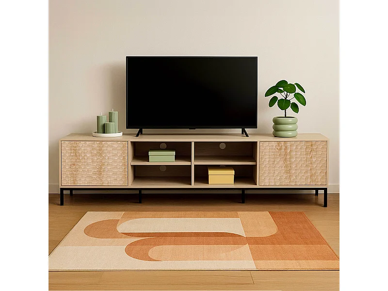 Meuble TV rectangulaire 2 portes L200 cm bois clair