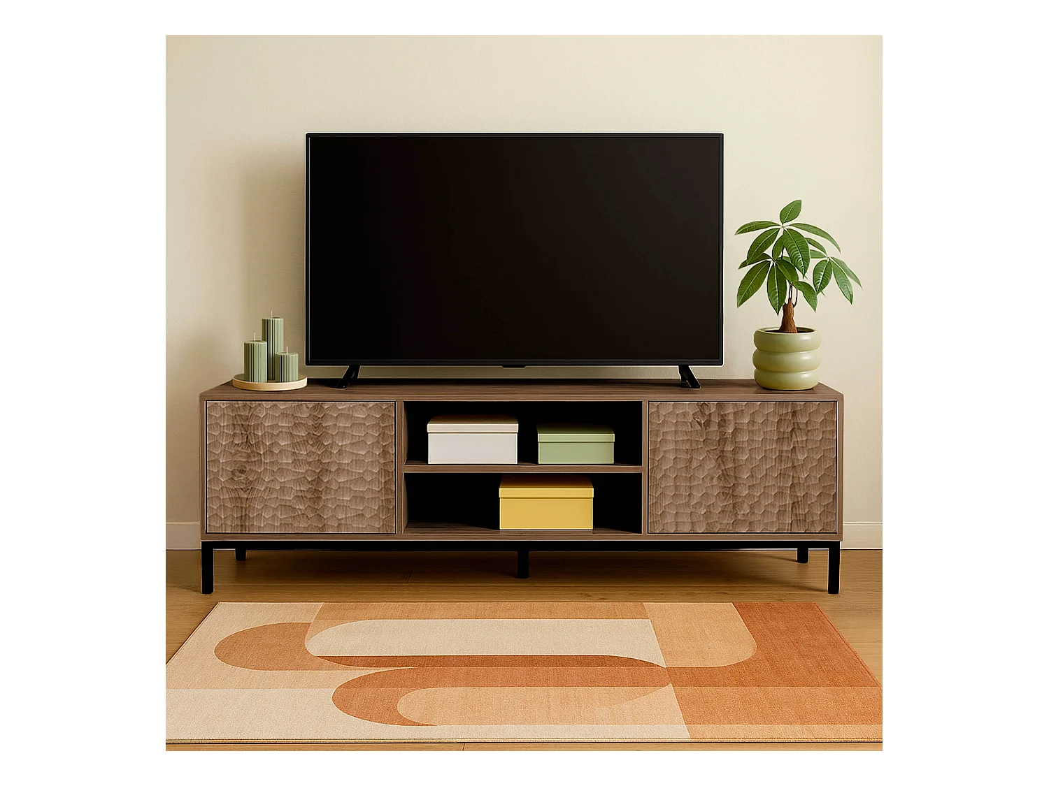 Rechthoekige tv-kast met 2 deuren, L160 cm, donker hout