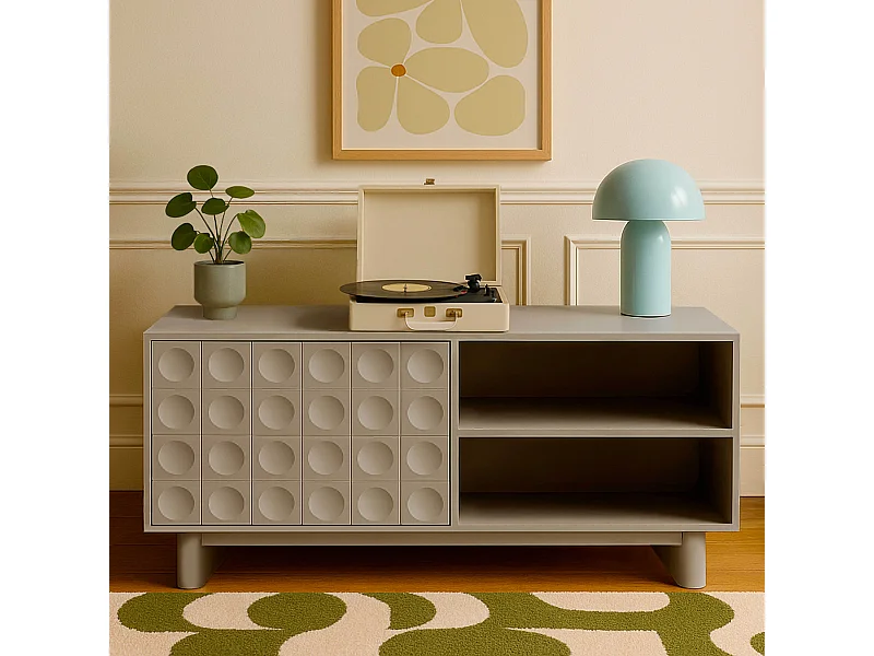 Meuble TV rectangulaire 1 porte L120 cm beige