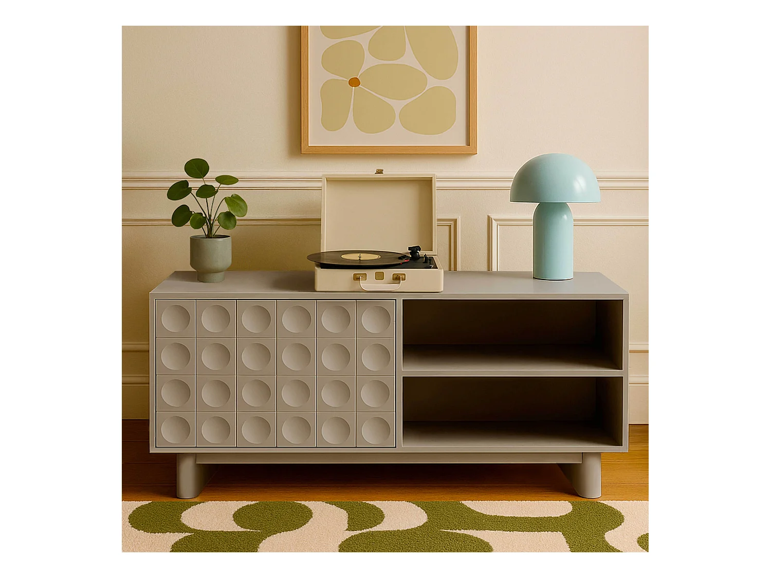 Meuble TV rectangulaire 1 porte L120 cm beige