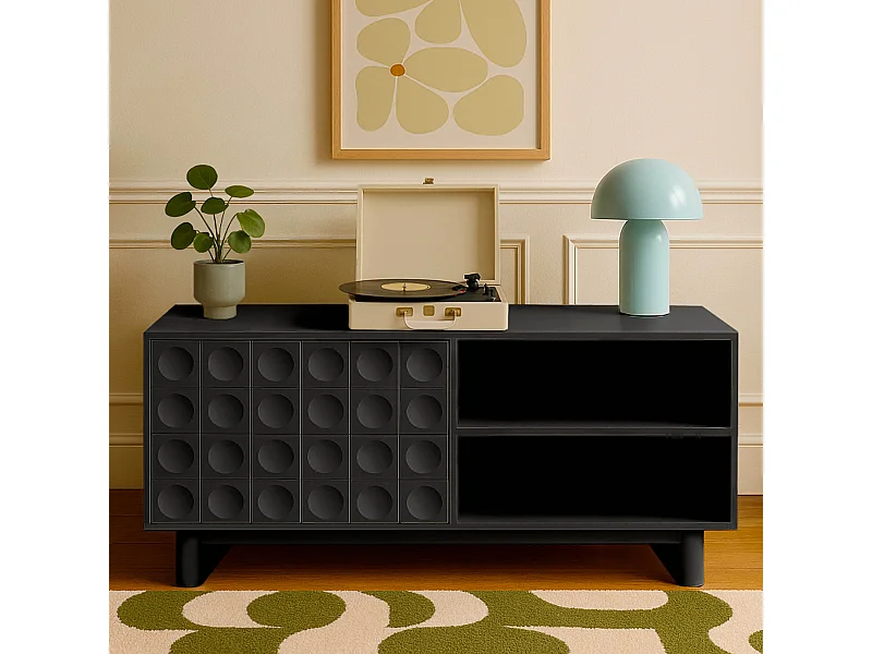 Meuble TV rectangulaire 1 porte L120 cm noir