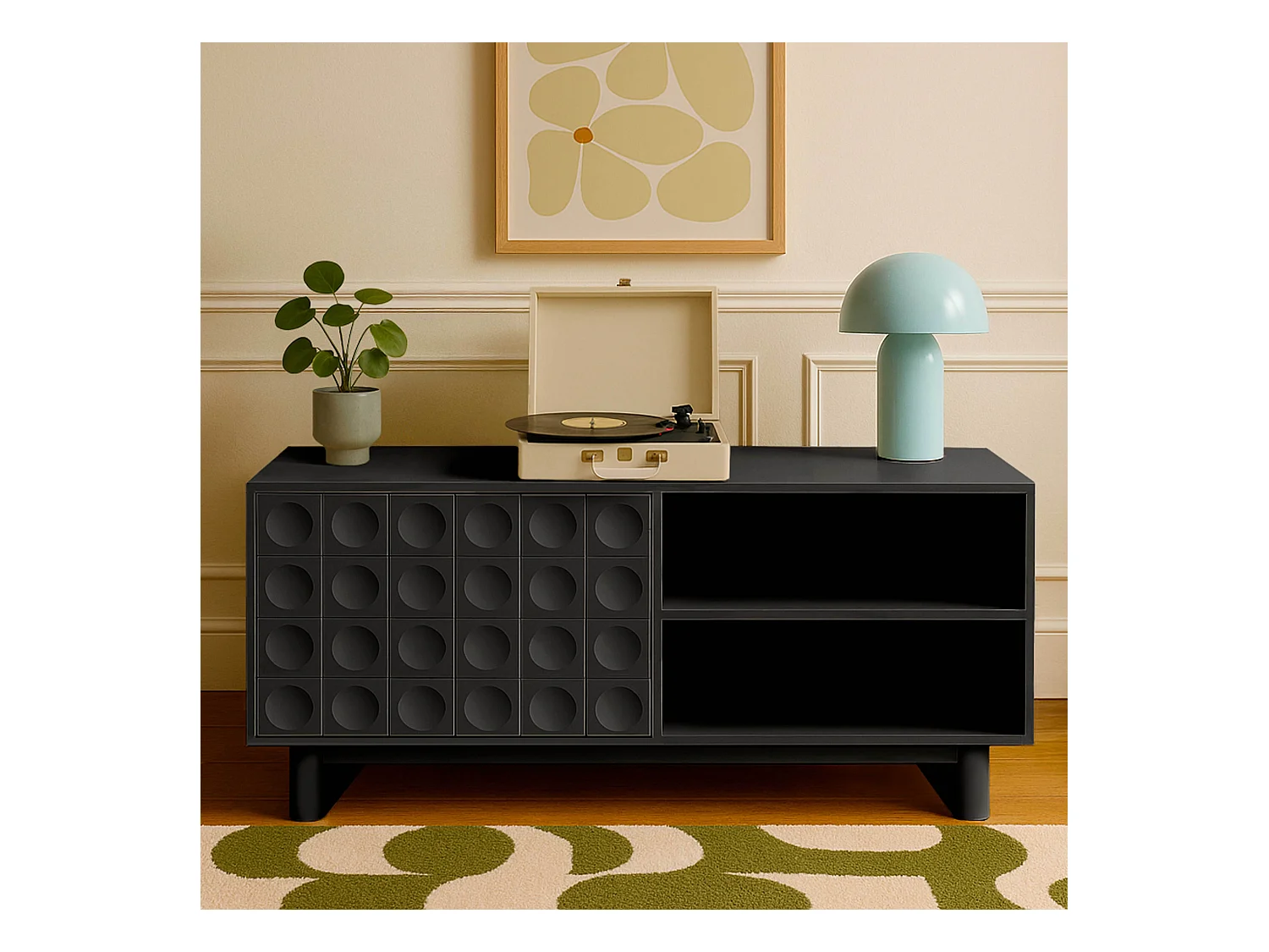 Meuble TV rectangulaire 1 porte L120 cm noir