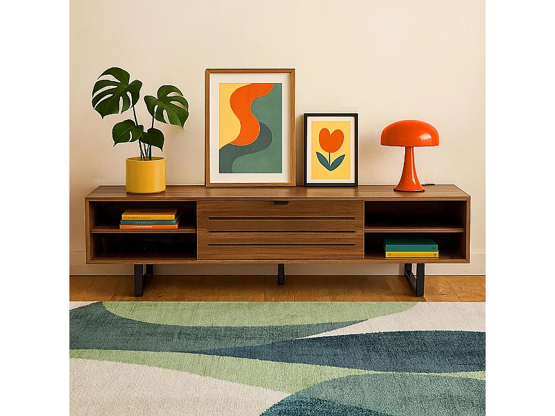 Meuble TV rectangulaire  2 portes L160 cm bois foncé