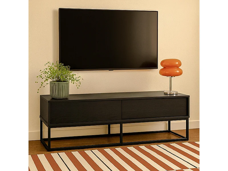 Rechthoekige tv-kast met 2 deuren, L140 cm, zwart