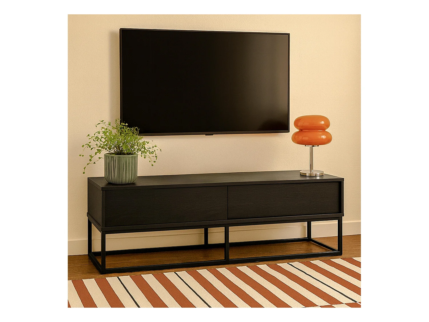 Meuble TV 2 portes rectangulaire L140 cm noir