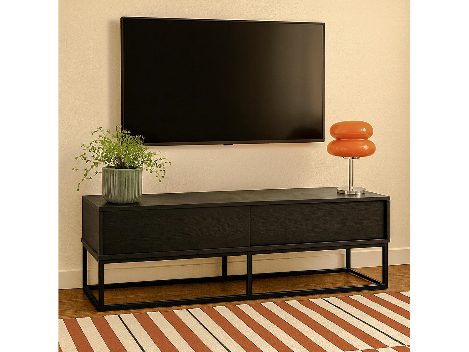 Meuble TV 2 portes rectangulaire L140 cm noir