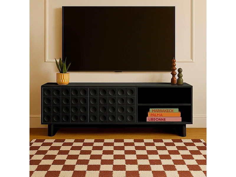 Meuble TV rectangulaire 2 portes L160 cm noir