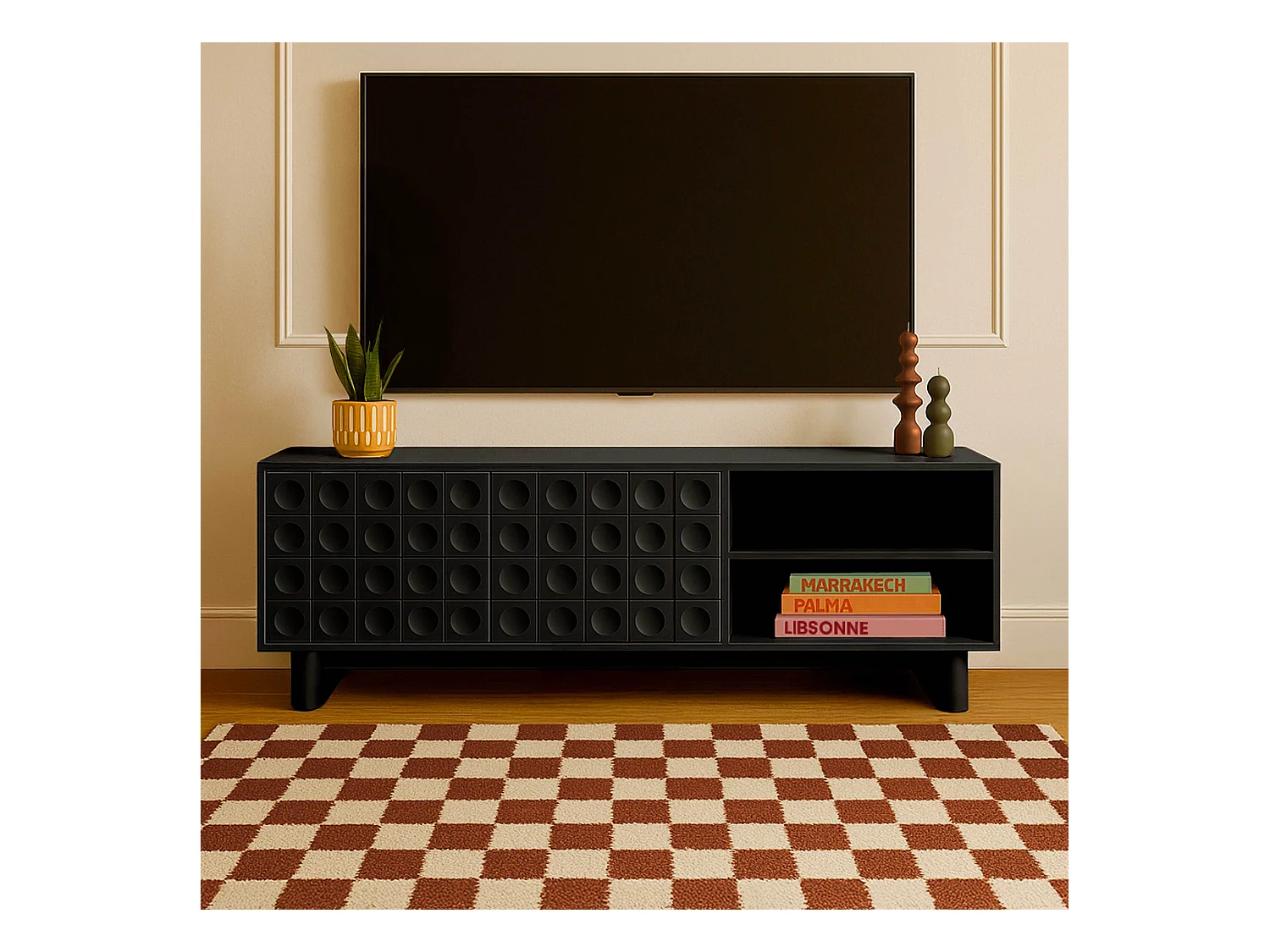 Meuble TV rectangulaire 2 portes L160 cm noir
