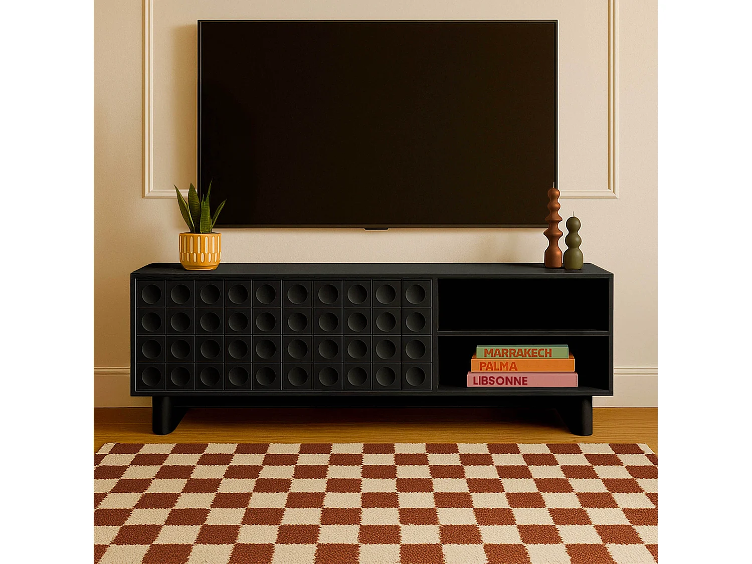 Meuble TV rectangulaire 2 portes L160 cm noir