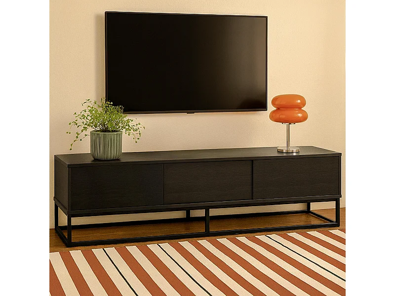 Meuble TV 3 portes rectangulaire L180 cm noir