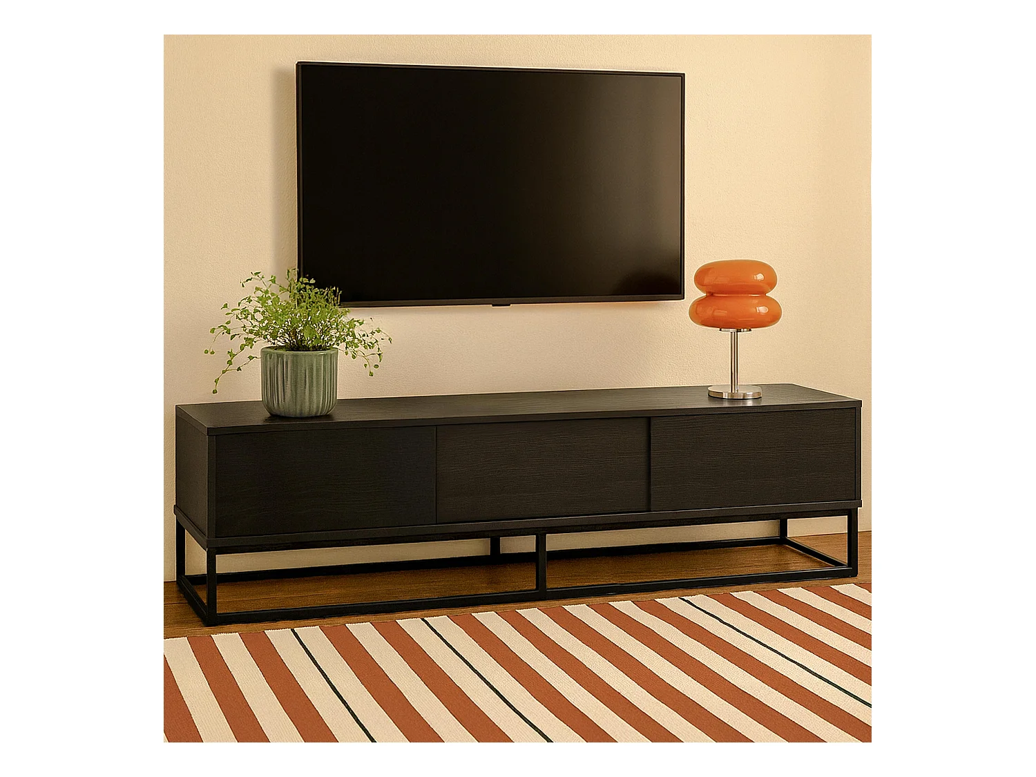 Meuble TV 3 portes rectangulaire L180 cm noir